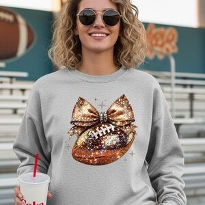 🏈  Football Bow Sweatshirt. Touchdown game ready to Sparkle  gray New S M L XL